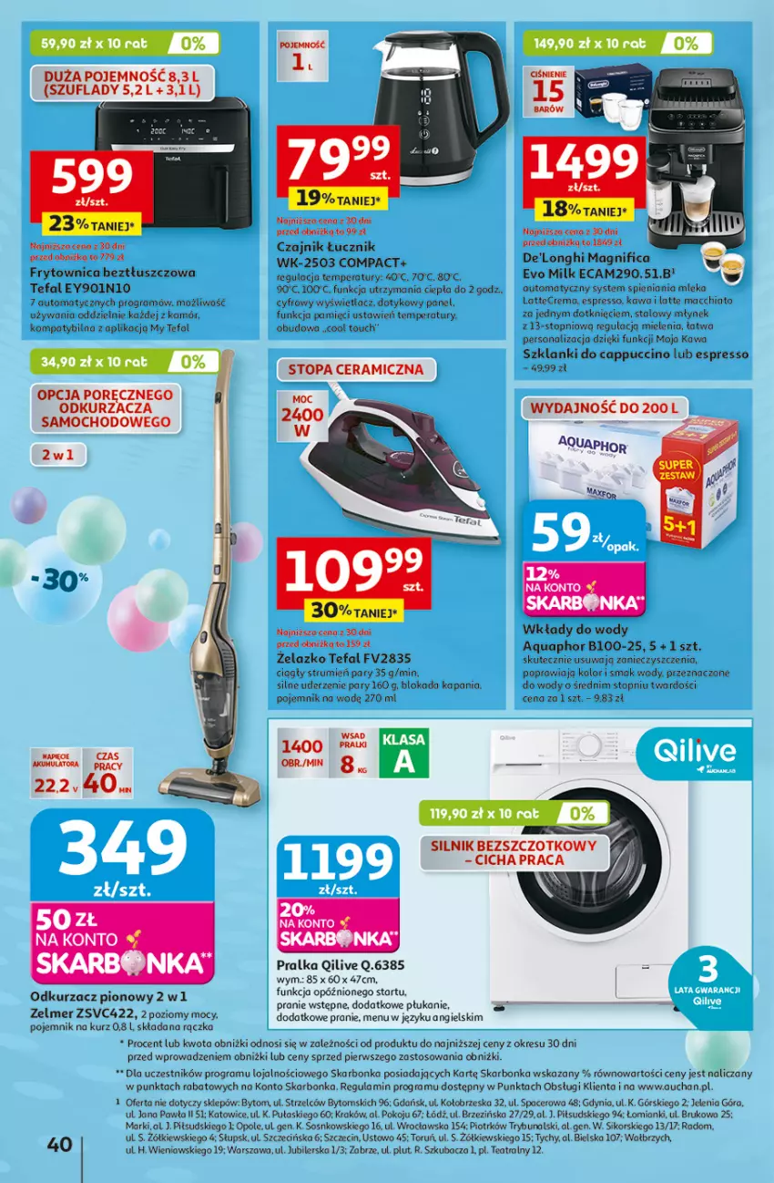 Gazetka promocyjna Auchan - Te URODZINY są NAJ Hipermarket - ważna 08.05 do 14.05.2025 - strona 44 - produkty: Acer, Akumulator, Aquaphor, Bielska, Cappuccino, Chia, Czajnik, Fa, Gra, Kawa, Lanki, Młynek, Odkurzacz, Pojemnik, Por, Pralka, Rum, Sos, Tefal, Top, Zelmer