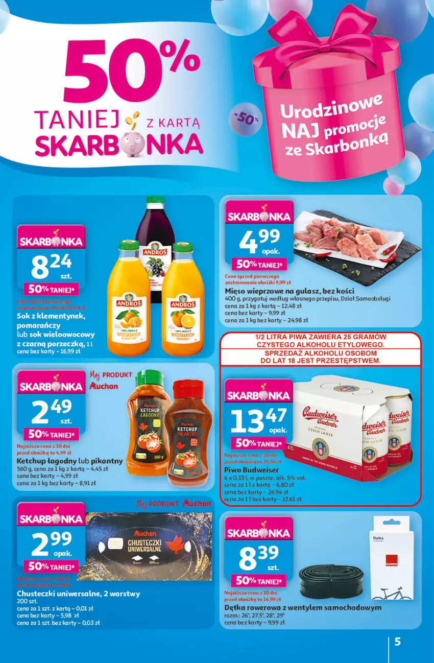 Gazetka promocyjna Auchan - Te URODZINY są NAJ Hipermarket - ważna 08.05 do 14.05.2025 - strona 5 - produkty: Gra, Ketchup, Mięso, Mięso wieprzowe, Piwa, Piwo, Rower, Ser