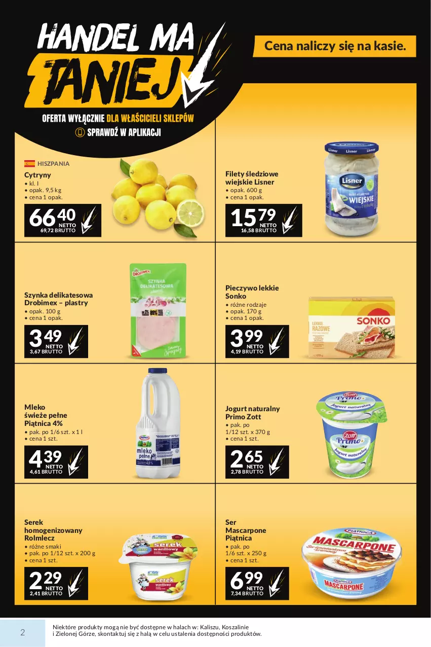 Gazetka promocyjna Makro - Mega oferty dla Twojego Sklepu - ważna 13.10 do 26.10.2026 - strona 2 - produkty: Cytryny, Drobimex, Jogurt, Jogurt naturalny, Kosz, Lisner, Mascarpone, Mleko, Piątnica, Piec, Pieczywo, Rolmlecz, Ser, Serek, Serek homogenizowany, Sonko, Szal, Szynka, Szynka delikatesowa, Zott