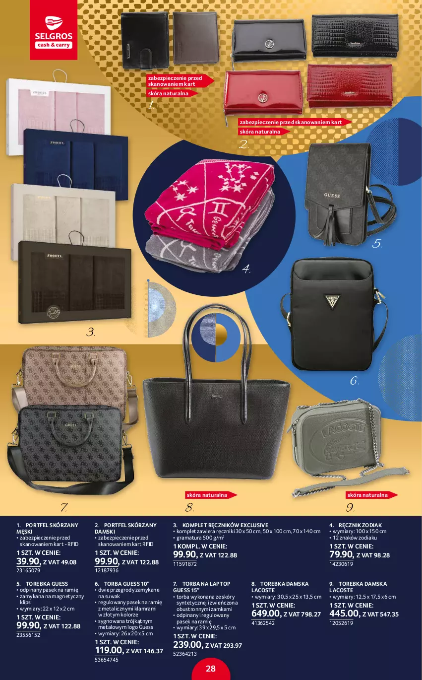 Gazetka promocyjna Selgros - Katalog Prezenty - ważna 02.12 do 15.12.2021 - strona 28 - produkty: Gra, Lacoste, Pasek, Piec, Por, Rama, Ręcznik, Top, Torba, Torebka