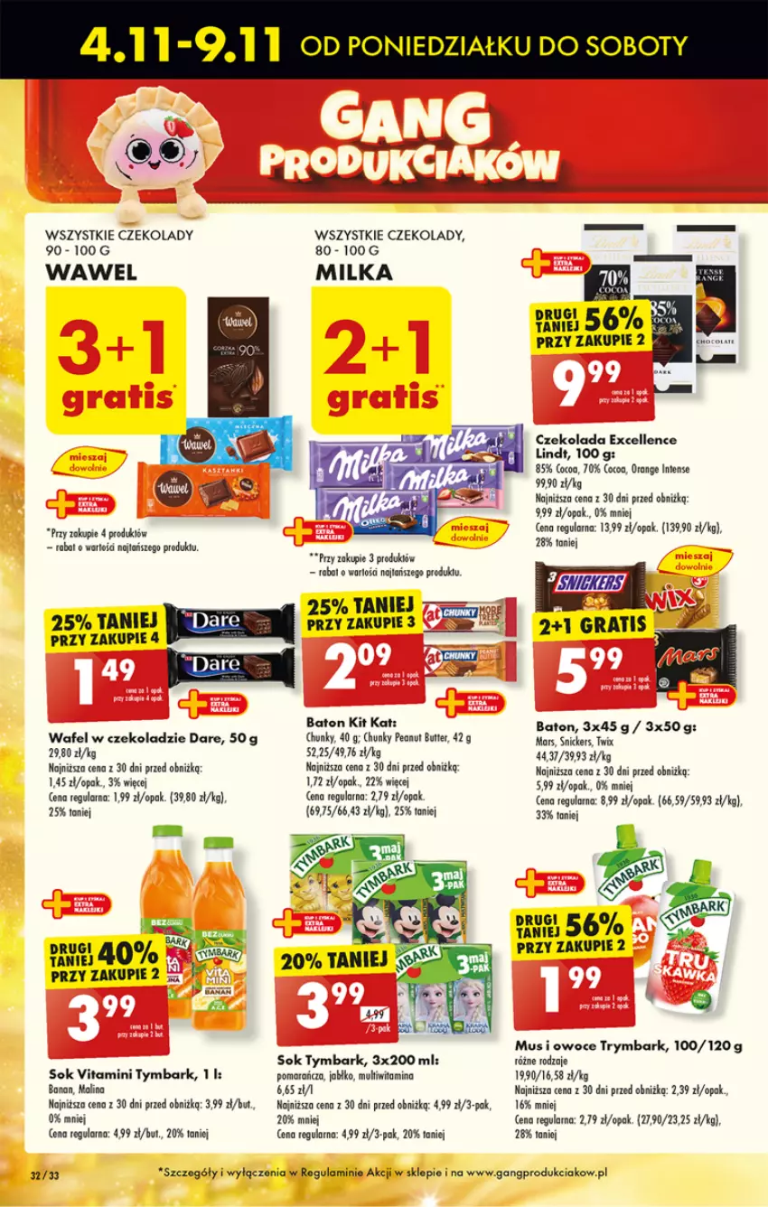 Gazetka promocyjna Biedronka - Od Poniedziałku - ważna 04.11 do 09.11.2024 - strona 36 - produkty: Baton, Czekolada, Kit Kat, Lindt, Mars, Milka, Mus, Owoce, Sok, Tymbark, Wawel