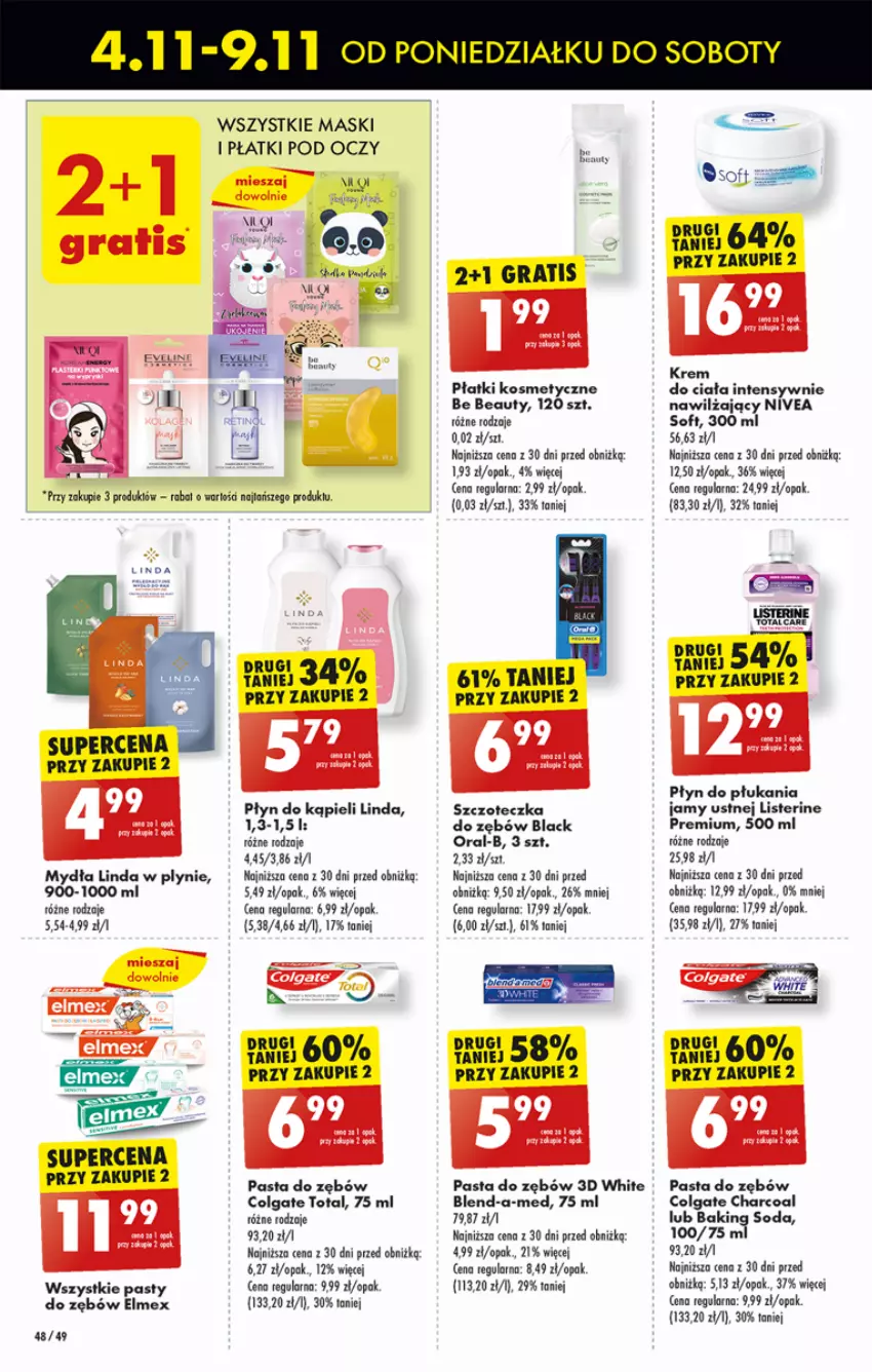 Gazetka promocyjna Biedronka - Od Poniedziałku - ważna 04.11 do 09.11.2024 - strona 56 - produkty: Be Be, Blend-a-Med, Colgate, Colgate Total, Elmex, Fa, Gra, Krem do ciała, Lack, LG, Listerine, Nivea, Pasta do zębów, Płatki kosmetyczne, Płyn do kąpieli, Płyn do płukania, Płyn do płukania jamy ustnej, Szczoteczka, Szczoteczka do zębów