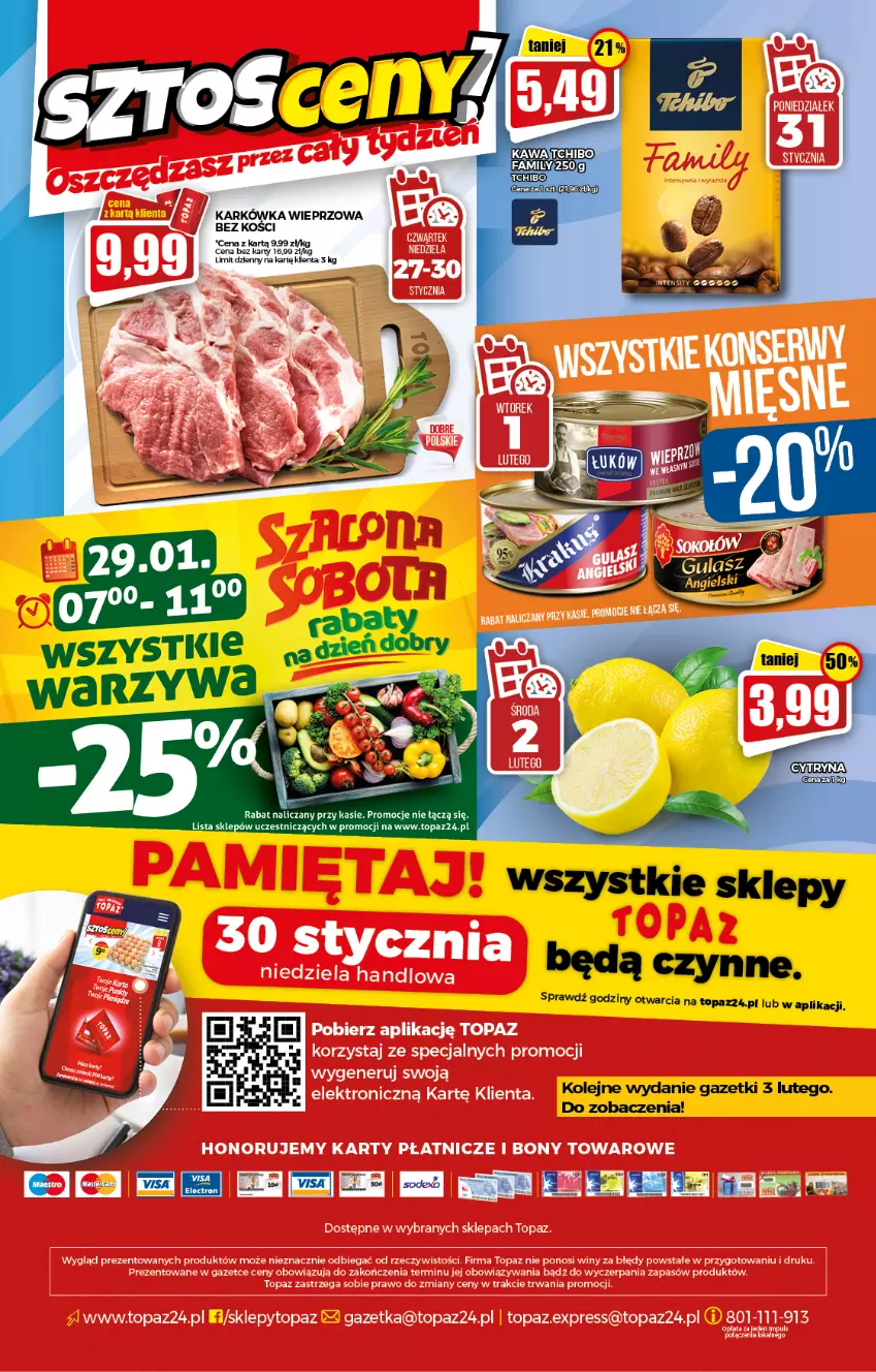 Gazetka promocyjna Topaz - Gazetka - ważna 27.01 do 02.02.2022 - strona 20 - produkty: Fa, Karkówka wieprzowa, Olej, Tchibo, Top, Warzywa