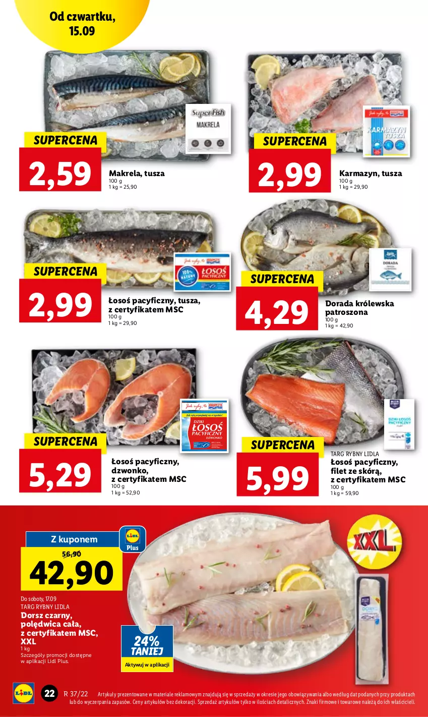 Gazetka promocyjna Lidl - GAZETKA - ważna 15.09 do 17.09.2022 - strona 22 - produkty: Dorsz, Polędwica, Tusz