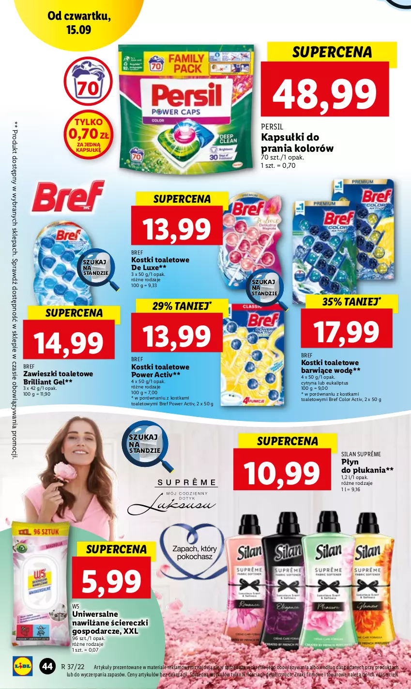 Gazetka promocyjna Lidl - GAZETKA - ważna 15.09 do 17.09.2022 - strona 44 - produkty: Bref, Kapsułki do prania, Persil, Płyn do płukania, Por, Silan, Zawieszki