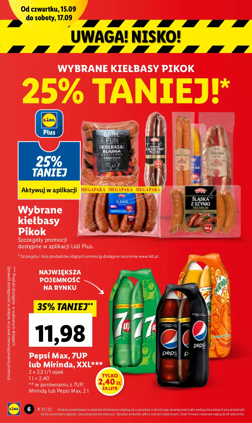 Gazetka promocyjna Lidl - GAZETKA - ważna 15.09 do 17.09.2022 - strona 6 - produkty: 7up, Mirinda, Pepsi, Pepsi max, PIKOK, Por, Waga