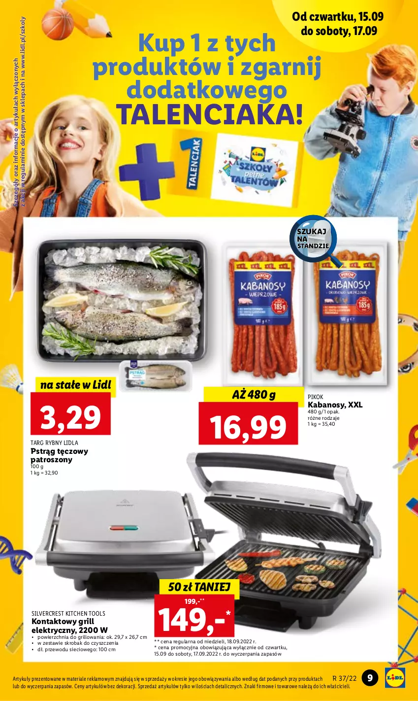 Gazetka promocyjna Lidl - GAZETKA - ważna 15.09 do 17.09.2022 - strona 9 - produkty: Grill, Kabanos, PIKOK, Pstrąg, Pstrąg tęczowy, Silvercrest