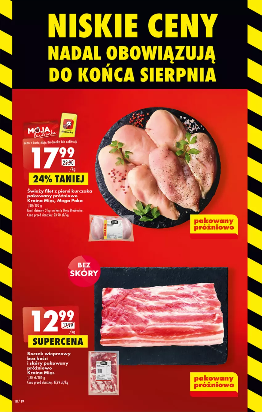 Gazetka promocyjna Biedronka - Od poniedzialku - ważna 14.08 do 19.08.2023 - strona 18 - produkty: Boczek, Boczek wieprzowy, Fa, Filet z piersi kurczaka, Kurczak