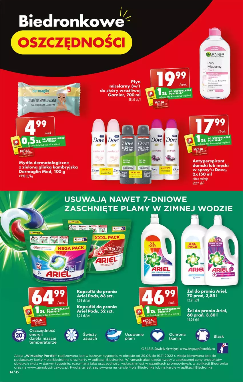 Gazetka promocyjna Ziko - Gazetka Ziko Dermo - ważna 03.11 do 09.11.2022 - strona 44 - produkty: Antyperspirant, Ariel, Dove, Garnier, Kapsułki do prania, LG, Mydło, Płyn micelarny, Por, Rama, Tera