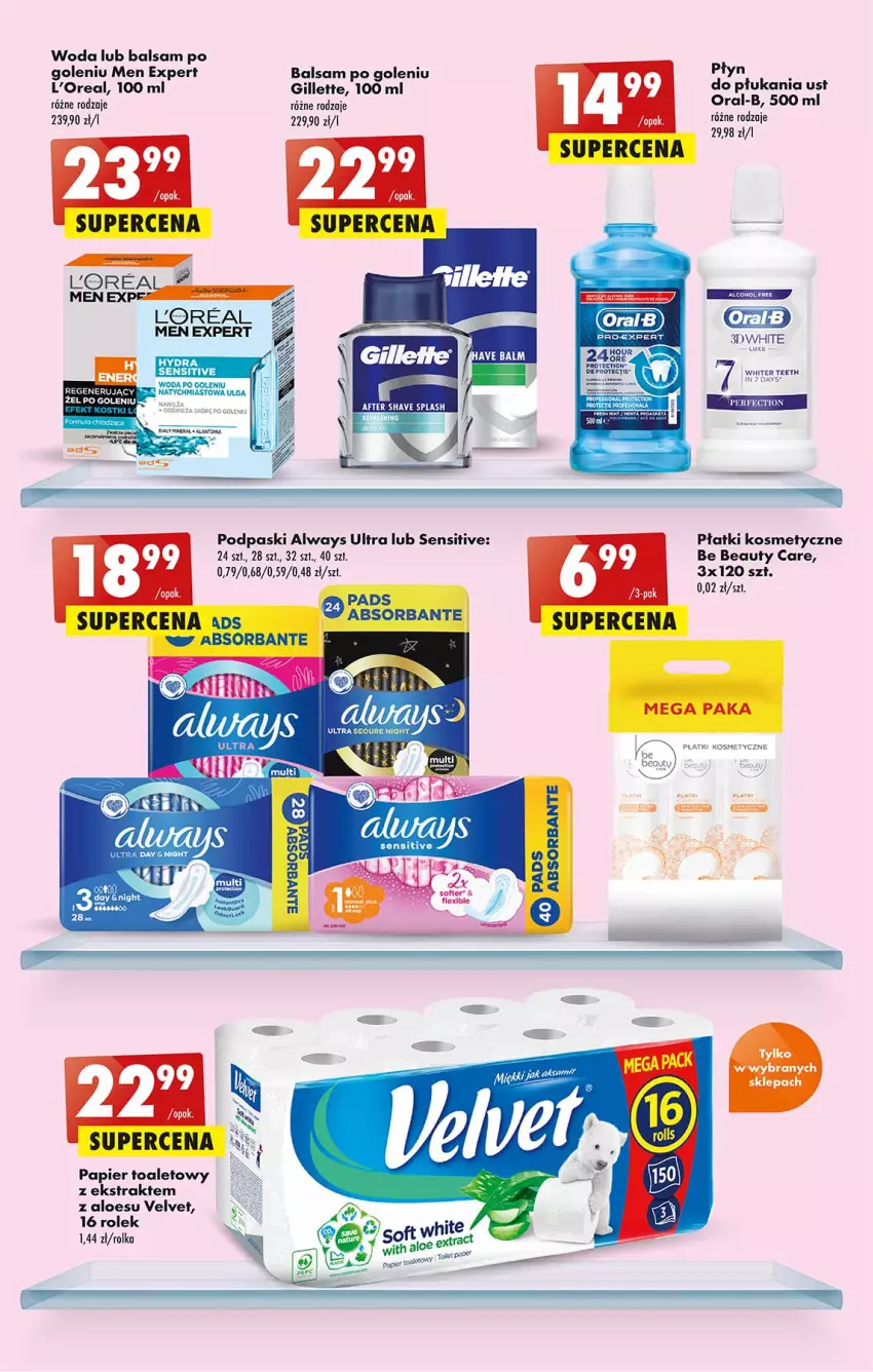 Gazetka promocyjna Ziko - Gazetka Ziko Dermo - ważna 03.11 do 09.11.2022 - strona 55 - produkty: Always, Always Ultra, Balsam po goleniu, Be Be, Gillette, Papier, Papier toaletowy, Płatki kosmetyczne, Podpaski, Velvet, Woda