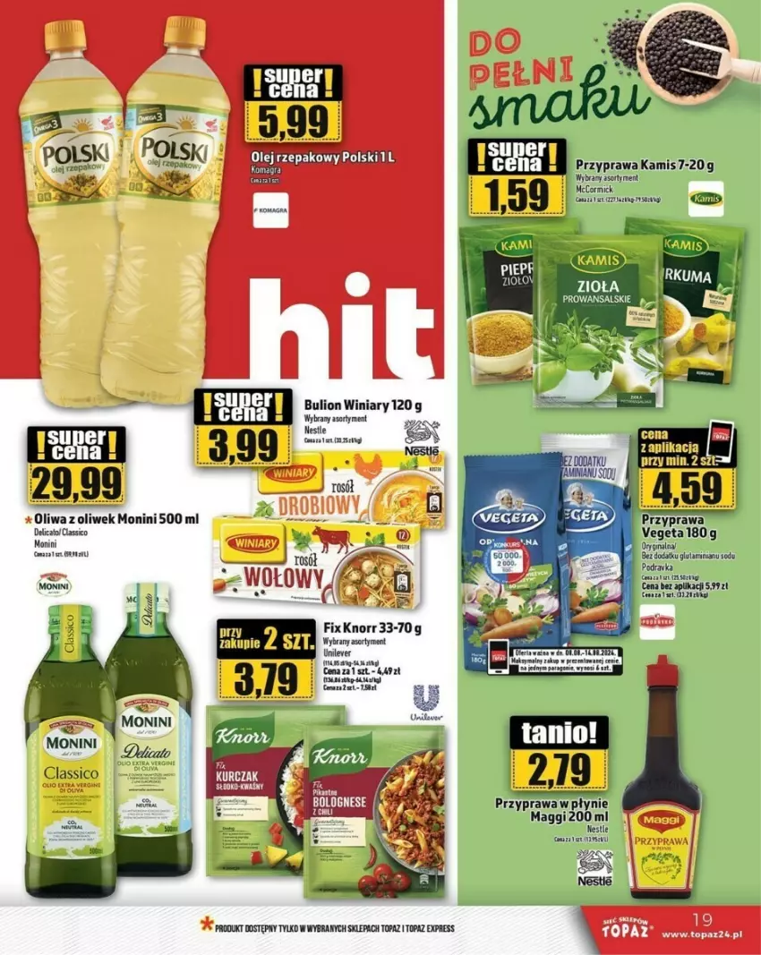 Gazetka promocyjna Topaz - ważna 08.08 do 14.08.2024 - strona 11 - produkty: Bulion, Gin, Gra, Iams, Kamis, Knorr, Lion, Maggi, Monini, Oliwa, Oliwa z oliwek, Podravka, Ser, Top, Vegeta, Winiary