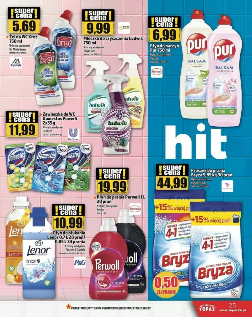 Gazetka promocyjna Topaz - ważna 08.08 do 14.08.2024 - strona 18 - produkty: Domestos, Kret, Ludwik, Mleczko, Perwoll, Proszek do prania, Top