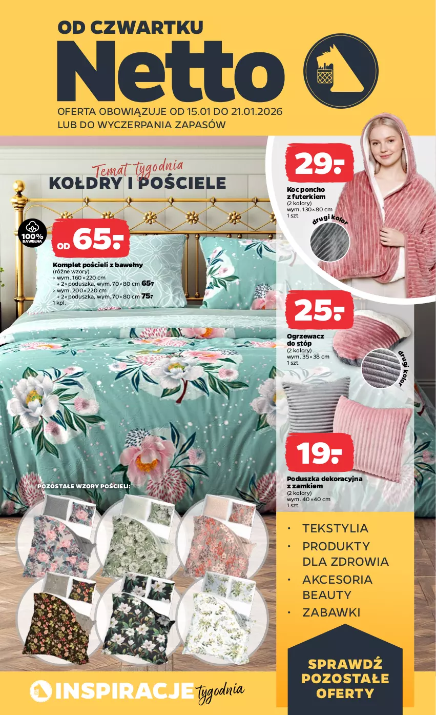 Gazetka promocyjna Netto - Od Czwartku - ważna 15.01 do 21.01.2026 - strona 1 - produkty: Koc, Komplet pościeli, Poduszka, Poduszka dekoracyjna, Pościel, Wełna