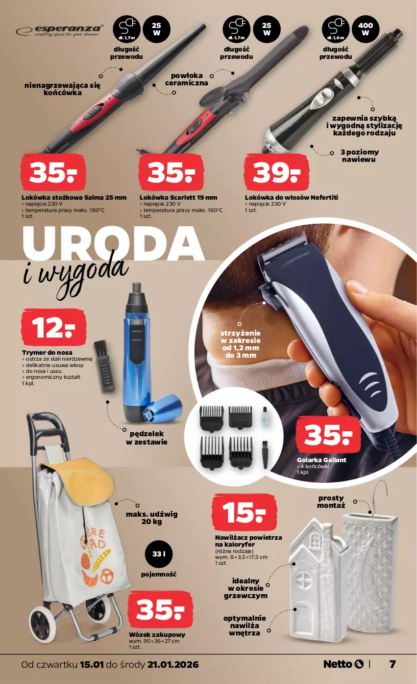 Gazetka promocyjna Netto - Od Czwartku - ważna 15.01 do 21.01.2026 - strona 7 - produkty: Dźwig, Golarka, Lokówka, Nawilżacz powietrza, Wózek