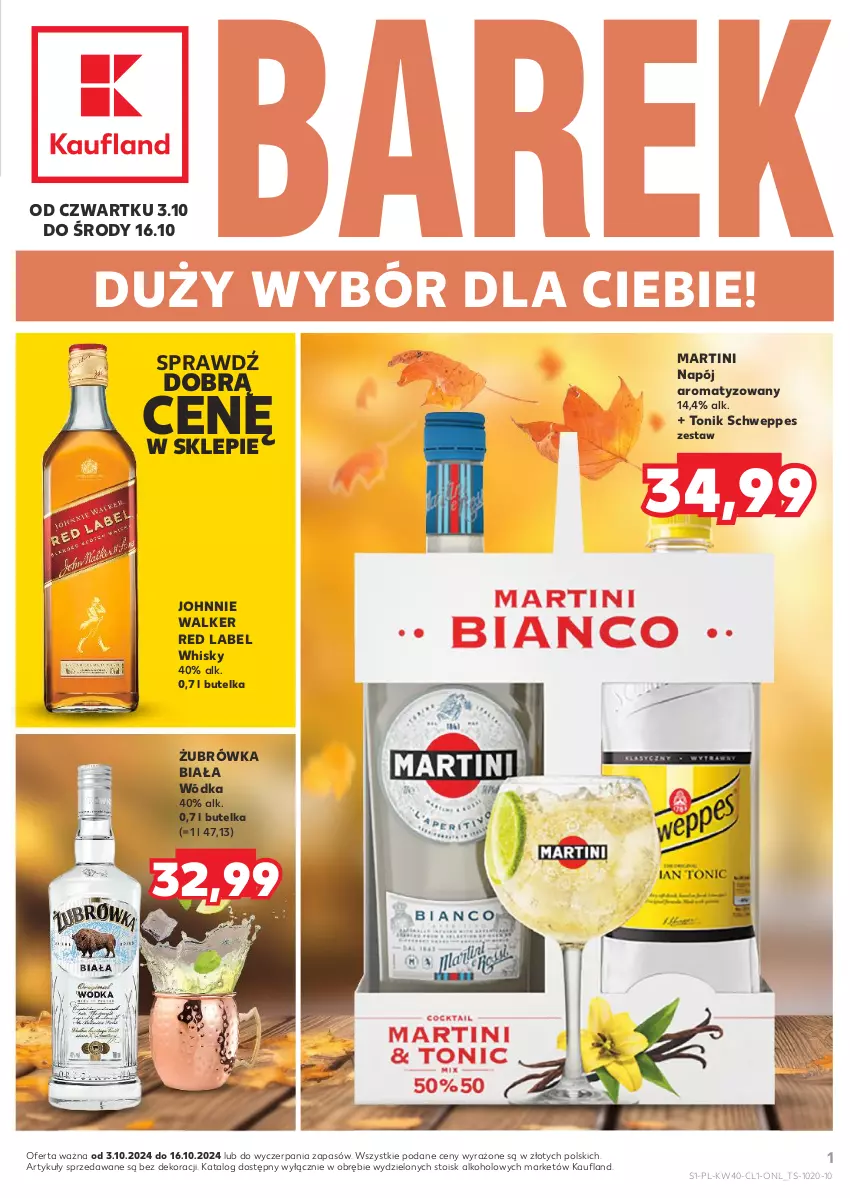 Gazetka promocyjna Kaufland - Barek Kauflandu - ważna 03.10 do 16.10.2024 - strona 1 - produkty: Johnnie Walker, Martini, Napój, Schweppes, Tonik, Whisky, Wódka