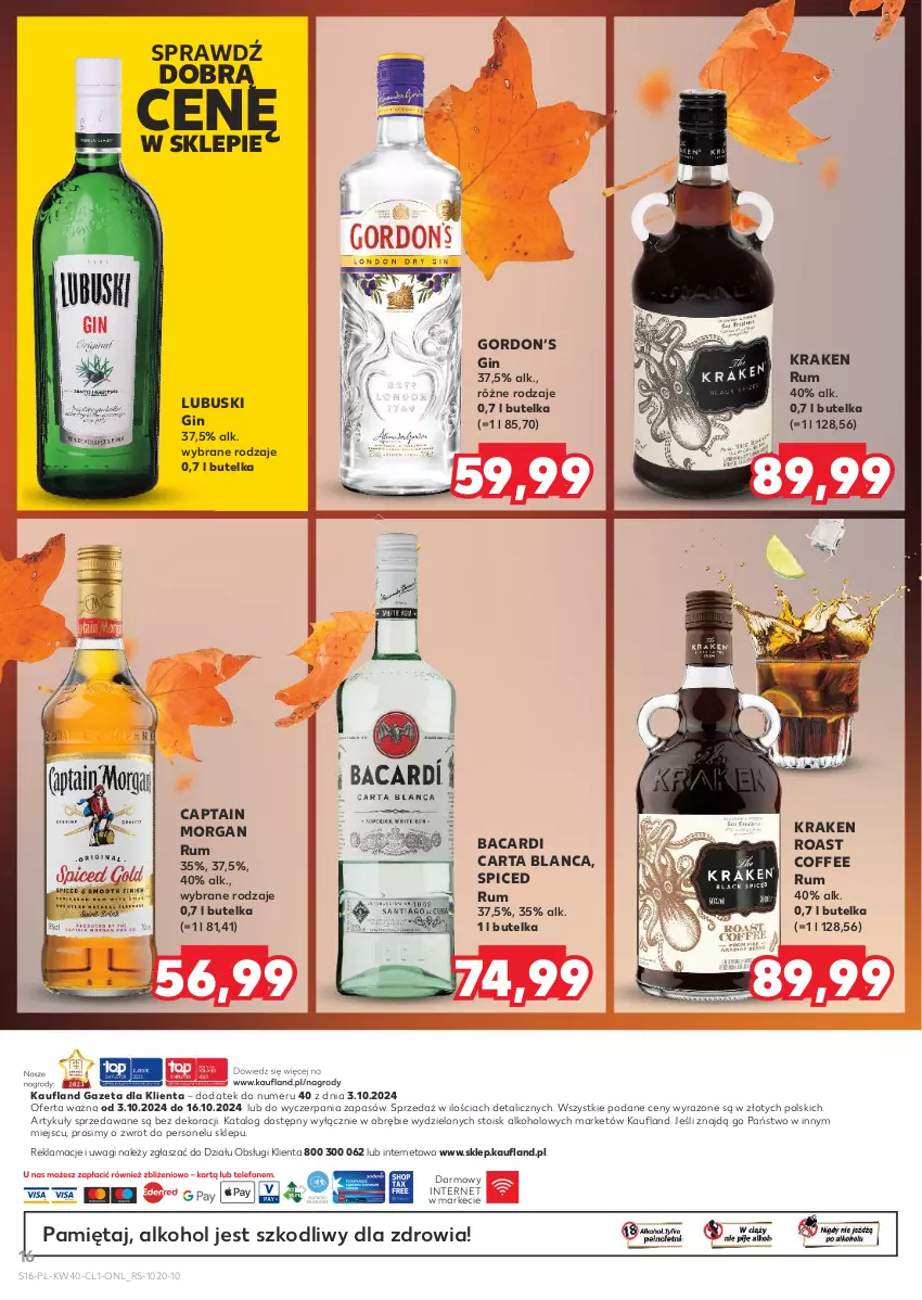 Gazetka promocyjna Kaufland - Barek Kauflandu - ważna 03.10 do 16.10.2024 - strona 16 - produkty: Bacardi, Captain Morgan, Gin, Mięta, Rum, Wagi