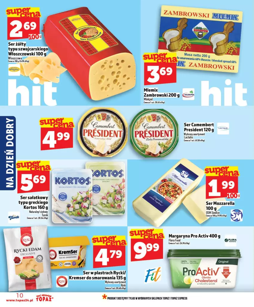 Gazetka promocyjna Topaz - Gazetka - ważna 02.01 do 07.01.2026 - strona 10 - produkty: Camembert, Cars, Edam, Flora, Margaryna, Mlemix Zambrowski, Mozzarella, Sałat, Ser, Top, Włoszczowski