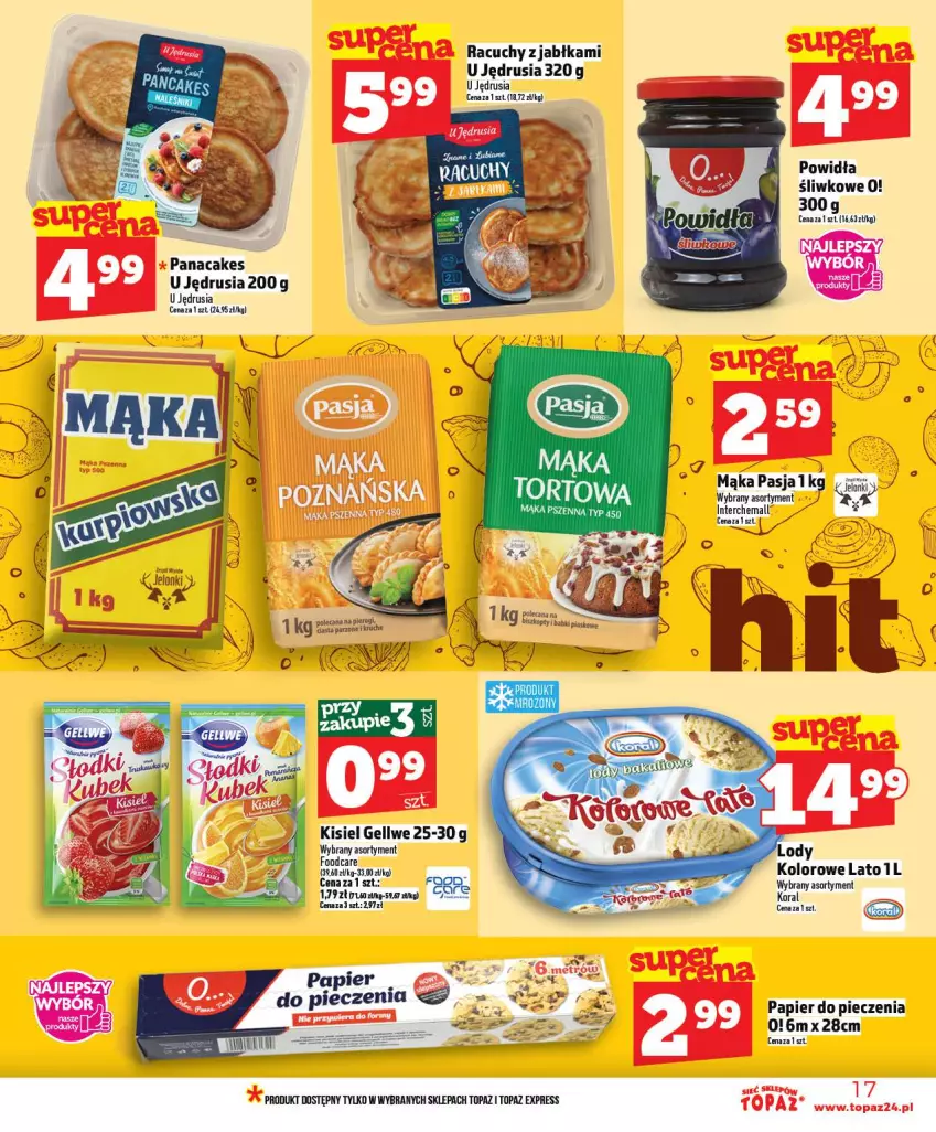 Gazetka promocyjna Topaz - Gazetka - ważna 02.01 do 07.01.2026 - strona 17 - produkty: Biszkopty, Fa, Jabłka, Kisiel, Lody, Mąka, Papier, Papier do pieczenia, Piec, Szafa, Top
