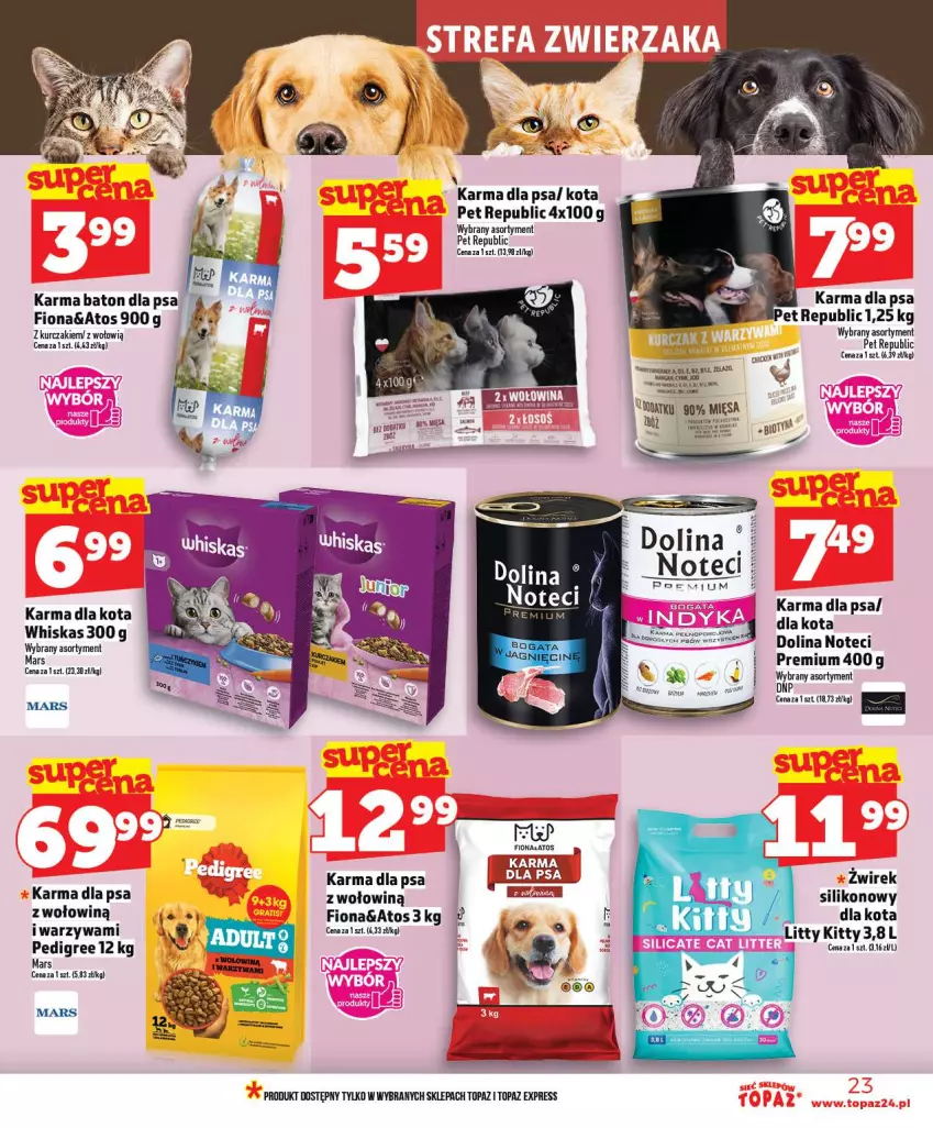 Gazetka promocyjna Topaz - Gazetka - ważna 02.01 do 07.01.2026 - strona 23 - produkty: Baton, Baton dla psa, Kurczak, Mars, Pedigree, Sok, Top, Warzywa, Wołowina