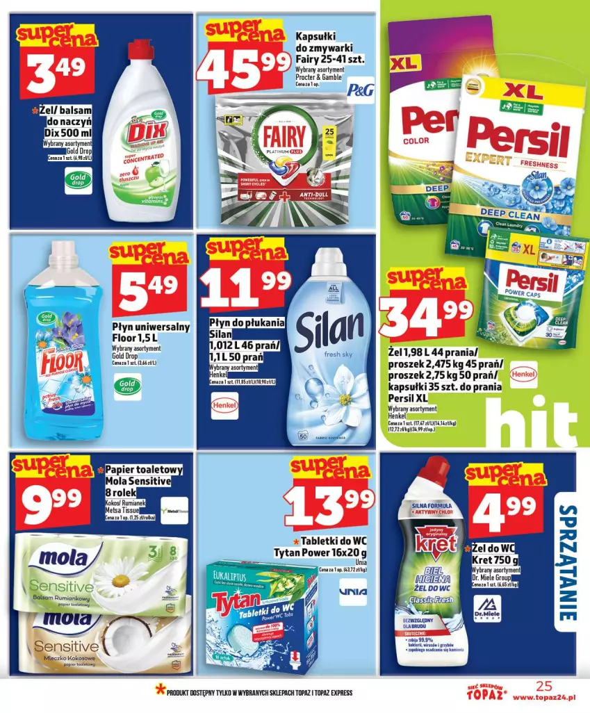 Gazetka promocyjna Topaz - Gazetka - ważna 02.01 do 07.01.2026 - strona 25 - produkty: Fa, Fairy, Mleczko, Mola, Papier, Papier toaletowy, Persil, Tablet, Top, Tytan, Zmywarki