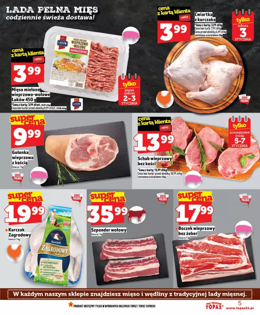 Gazetka promocyjna Topaz - Gazetka - ważna 02.01 do 07.01.2026 - strona 5 - produkty: Golonka wieprzowa, Kurczak, Mięso, Top