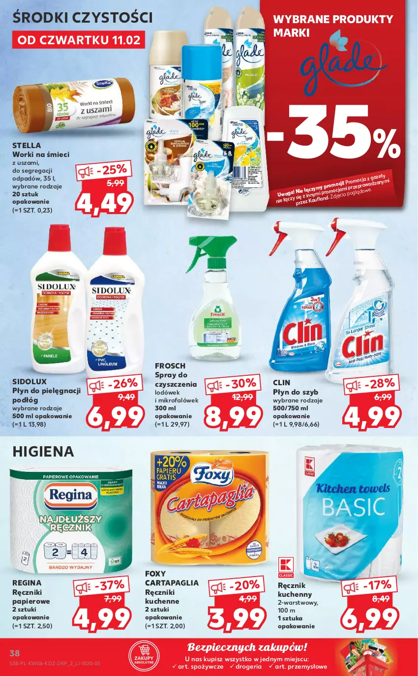 Gazetka promocyjna Kaufland - OFERTA TYGODNIA - ważna 11.02 do 17.02.2021 - strona 38 - produkty: Clin, Fa, Foxy, Frosch, Gin, Papier, Piec, Płyn do szyb, Ręcznik, Ręcznik kuchenny, Ręczniki papierowe, Sidolux, Spray do czyszczenia, Waga, Worki na śmiec, Worki na śmieci