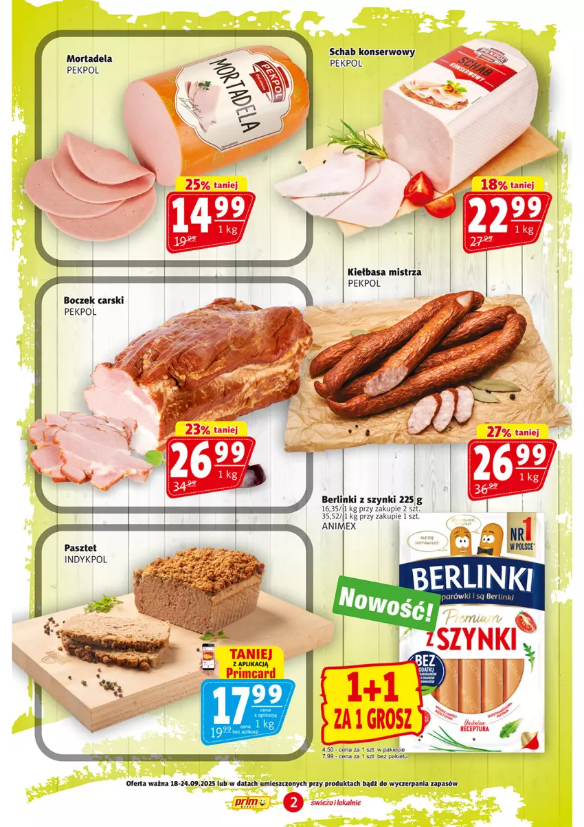 Gazetka promocyjna Prim Market - ważna 18.09 do 24.09.2025 - strona 2 - produkty: Berlinki, Boczek, Cars, Kiełbasa, Pasztet, Pekpol, Ser