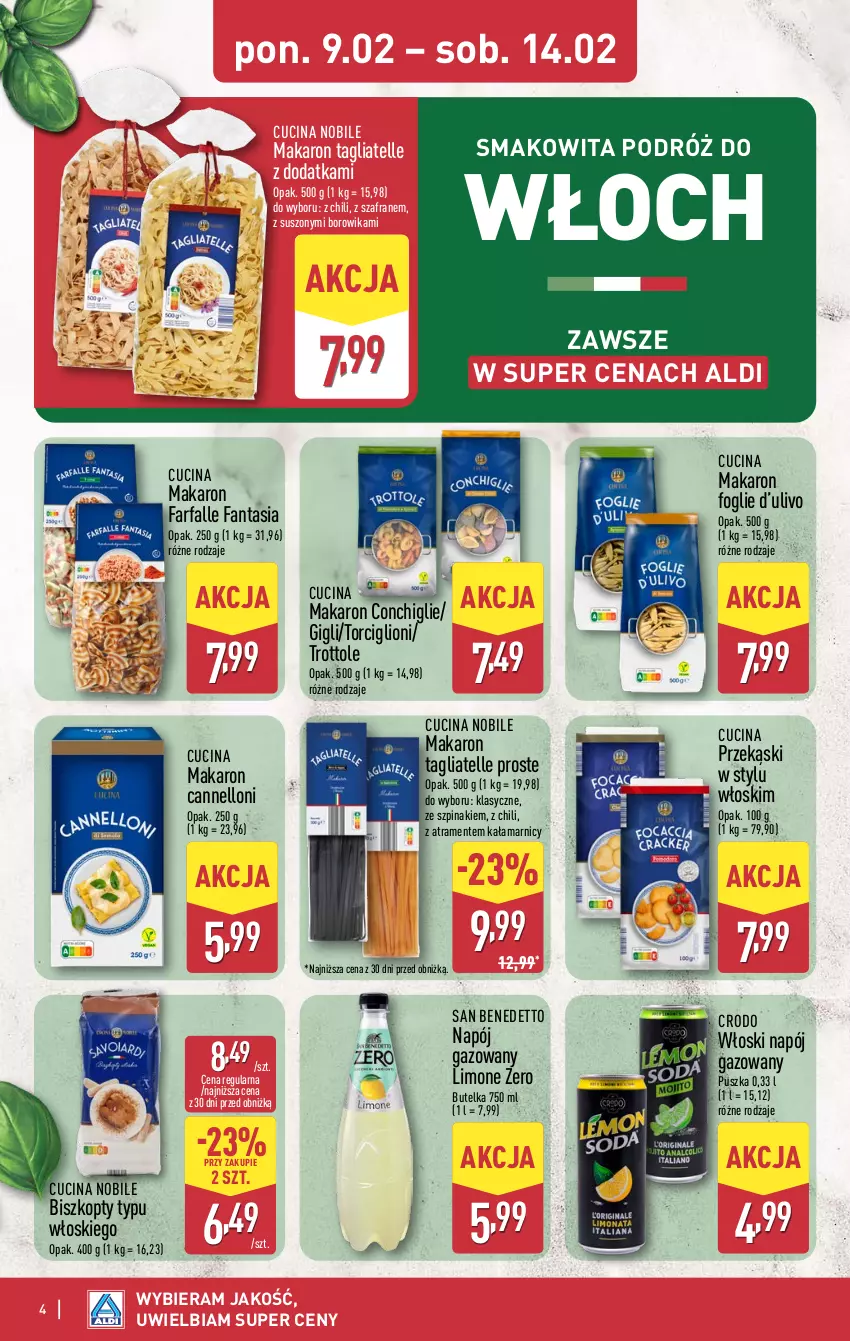 Gazetka promocyjna Aldi - Smakowita podróż do Włoch - ważna 09.02 do 14.02.2026 - strona 4 - produkty: Biszkopty, Fa, Fanta, Lion, Makaron, Napój, Napój gazowany, Smakowita, Szafran, Szpinak, Tagliatelle