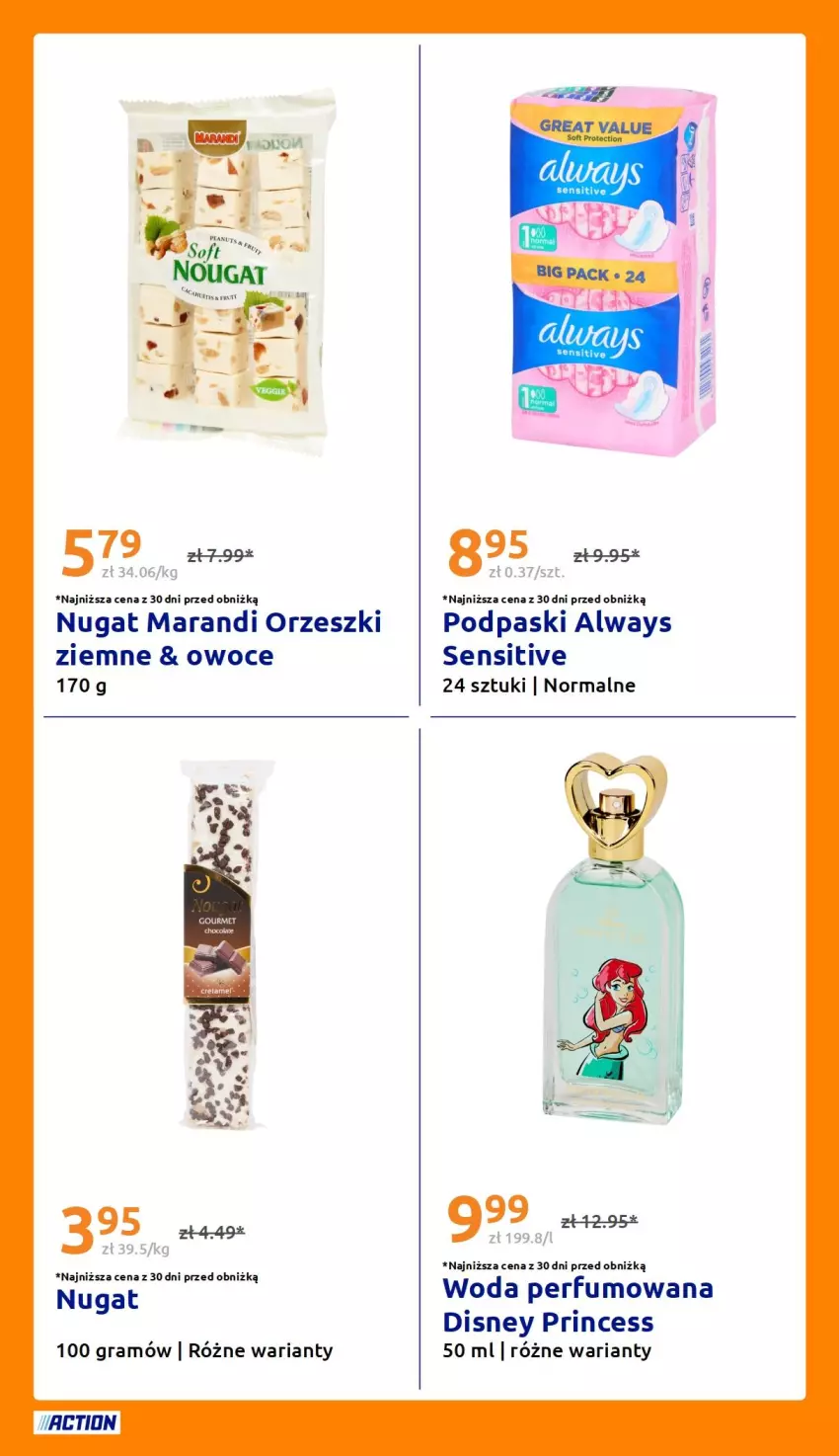 Gazetka promocyjna Action - Gazetka tydzień 32 2026 - ważna 05.08 do 11.08.2026 - strona 22 - produkty: Always, Disney, Gra, Orzeszki, Owoce, Perfum, Podpaski, Woda, Woda perfumowana