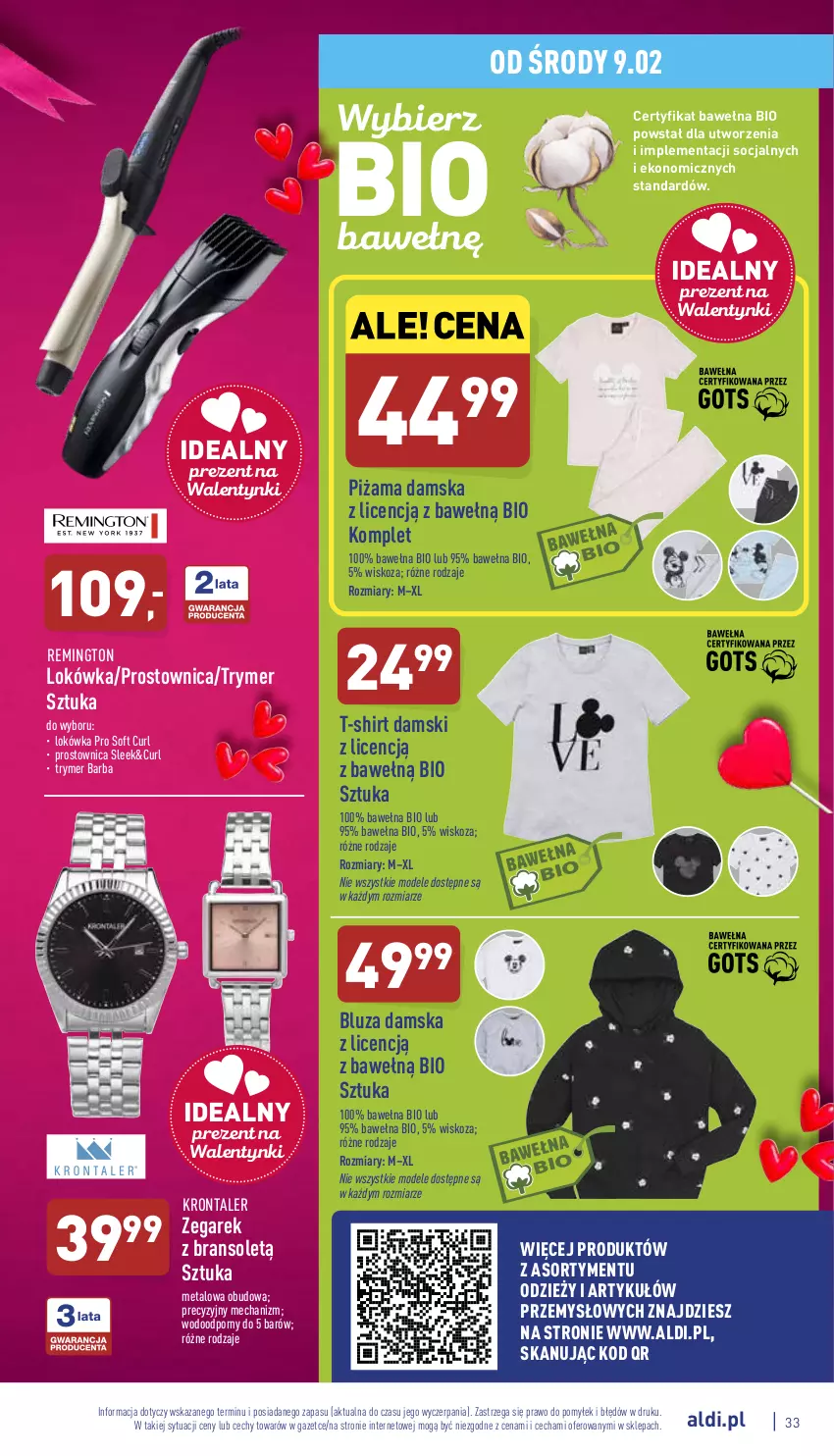 Gazetka promocyjna Aldi - Pełny katalog - ważna 07.02 do 12.02.2022 - strona 33 - produkty: Bluza, Lokówka, Piżama, Por, Remington, T-shirt, Wełna, Zegar, Zegarek