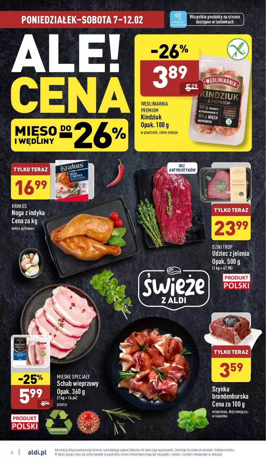 Gazetka promocyjna Aldi - Pełny katalog - ważna 07.02 do 12.02.2022 - strona 4 - produkty: Kawa, Kindziuk, Krakus, Lodówka, Mięsne specjały, Mięso, Schab wieprzowy, Szynka, Tera