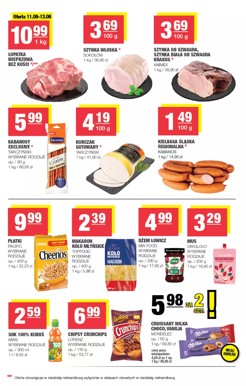 Gazetka promocyjna Spar - Spar-Mini - ważna 09.09 do 20.09.2026 - strona 3 - produkty: Chipsy, Cif, Croissant, Crunchips, Dżem, Gra, Kabanos, Kiełbasa, Kiełbasa śląska, Krakus, Kubuś, Kurczak, Lorenz, Makaron, Milka, Mus, Sok, Sokołów, Szynka, Szynka biała, Tarczyński, Top