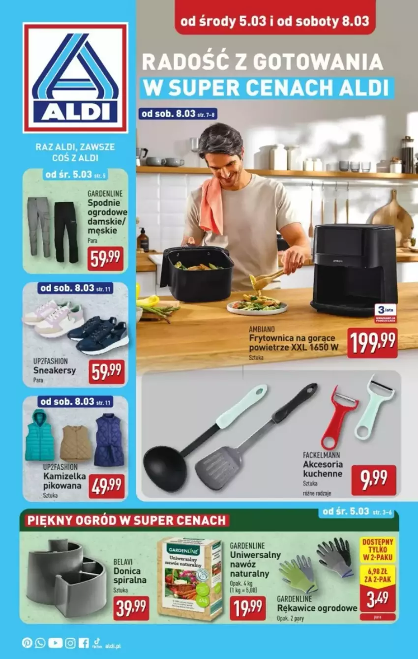 Gazetka promocyjna Aldi - ważna 05.03 do 22.03.2025 - strona 1 - produkty: Fa, Kamis, Nawóz, Ogród, Rękawice, Sneakersy, Spodnie