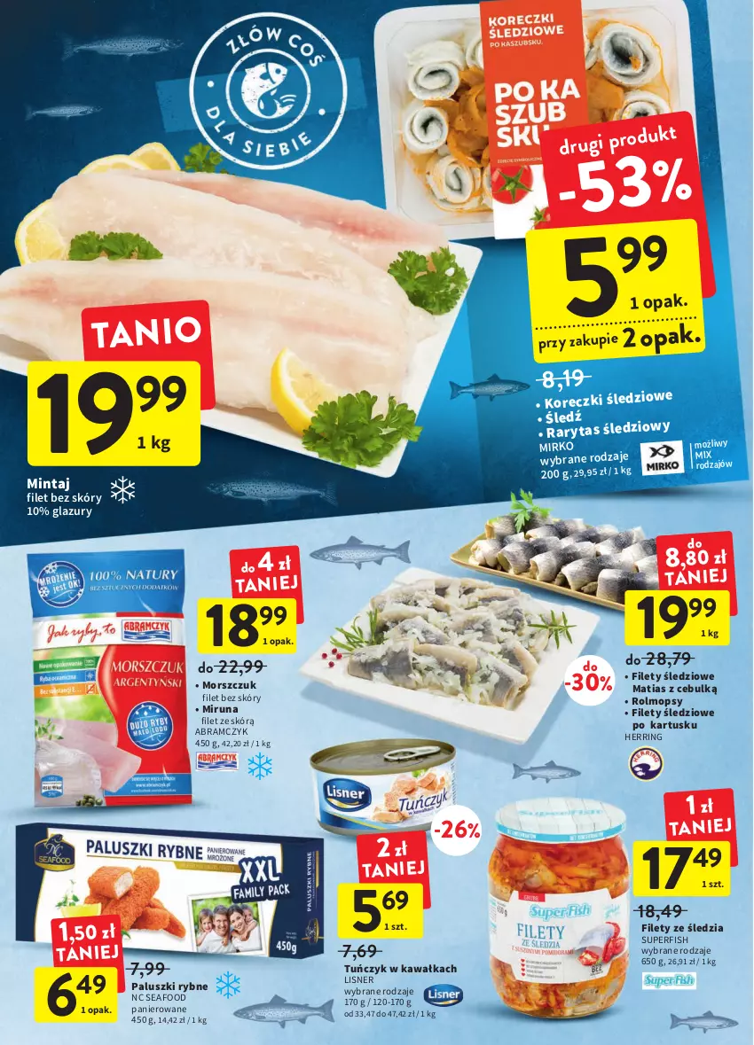 Gazetka promocyjna Intermarche - Gazetka Intermarche - ważna 27.10 do 02.11.2022 - strona 28 - produkty: Kawa, Lazur, Lisner, Mintaj, Miruna, Mop, Paluszki rybne, Tuńczyk