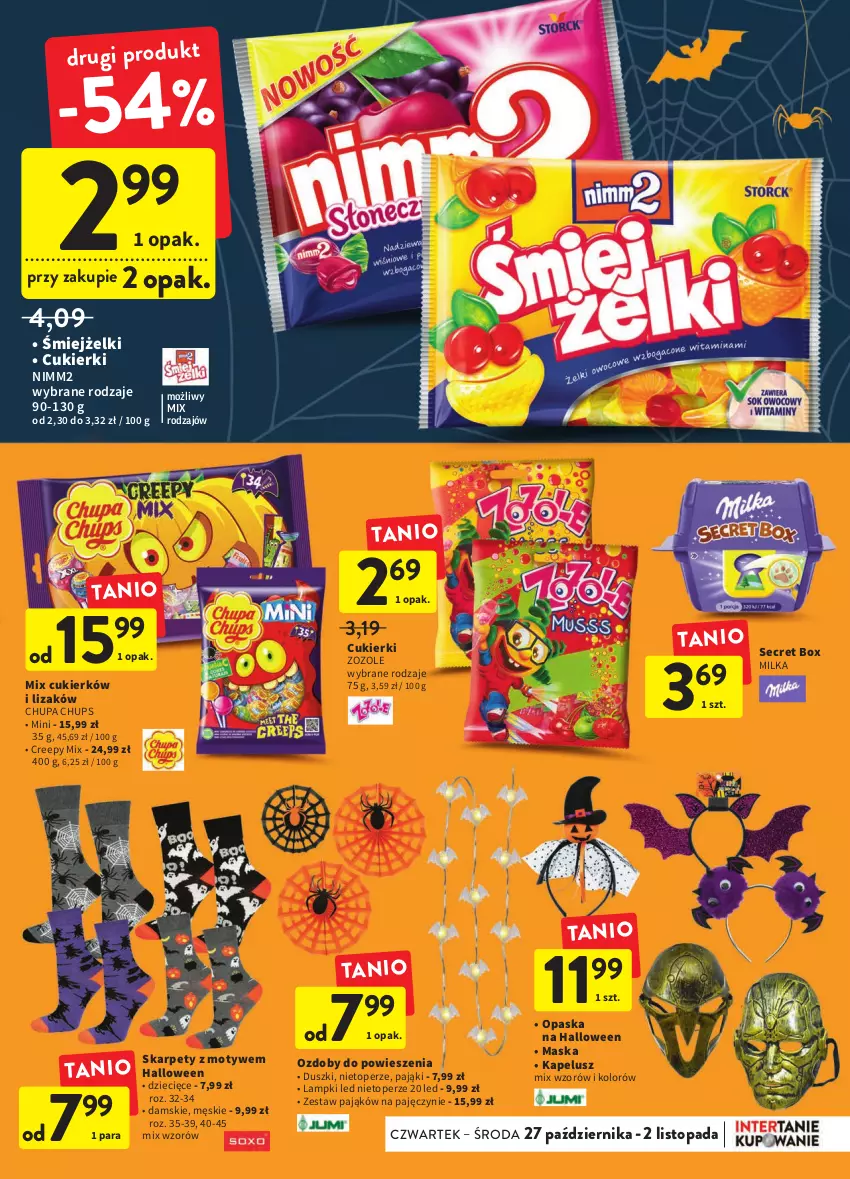 Gazetka promocyjna Intermarche - Gazetka Intermarche - ważna 27.10 do 02.11.2022 - strona 7 - produkty: Chupa Chups, Cukier, Cukierki, Dzieci, Karp, Maska, Milka, Nimm2, Opaska, Top