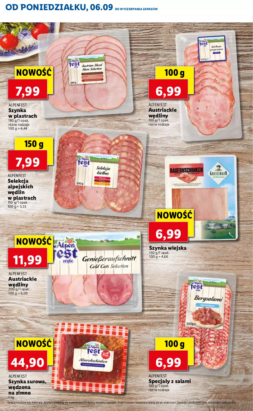 Gazetka promocyjna Lidl - KATALOG Z OFERTĄ ALPENFEST - ważna 06.09 do 10.09.2021 - strona 4 - produkty: Salami, Szynka