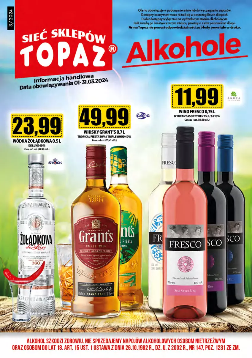 Gazetka promocyjna Topaz - Gazetka - ważna 01.03 do 31.03.2024 - strona 1 - produkty: Gra, Grant's, Ser, Tropical, Whisky, Wódka