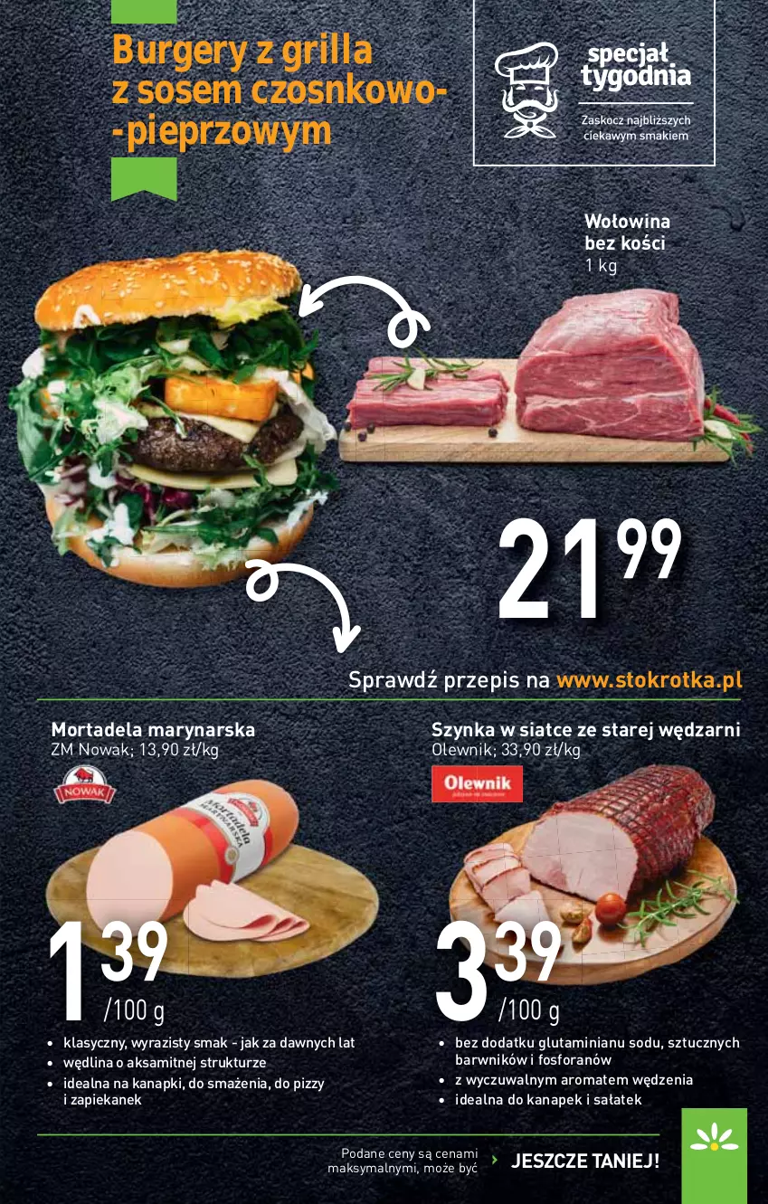 Gazetka promocyjna Stokrotka - Supermarket - ważna 29.04 do 05.05.2021 - strona 5 - produkty: Aksam, Burger, Grill, NOWAK, Olewnik, Pieprz, Sałat, Sos, Szynka, Wędlina, Wołowina, Wołowina bez kości