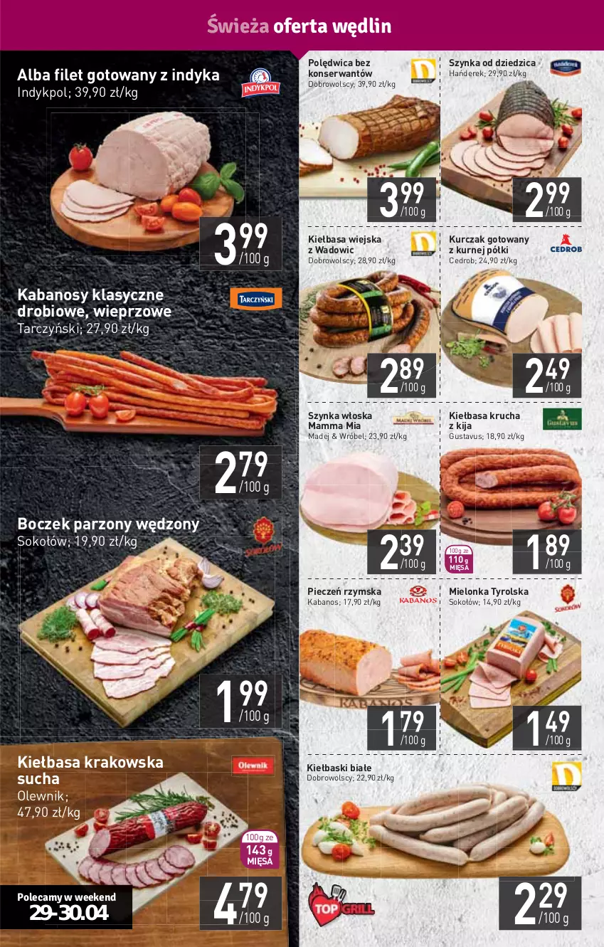 Gazetka promocyjna Stokrotka - Supermarket - ważna 29.04 do 05.05.2021 - strona 6 - produkty: Boczek, HP, Kabanos, Kiełbasa, Kiełbasa krakowska, Kiełbasa krucha, Kiełbasa wiejska, Kiełbaski białe, Kurczak, Kurczak gotowany, Mielonka tyrolska, Olewnik, Piec, Pieczeń rzymska, Polędwica, Ser, Sok, Sokołów, Szynka, Tarczyński