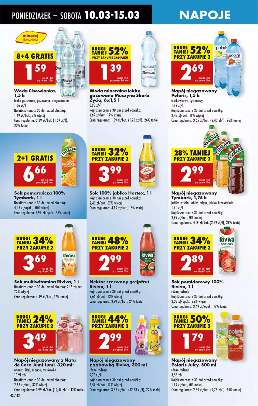 Gazetka promocyjna Biedronka - Od Poniedziałku - ważna 10.03 do 15.03.2025 - strona 48 - produkty: Ananas, Cisowianka, Fa, Grejpfrut, Hortex, Liczi, Mango, Mięta, Mus, Napój, Napój niegazowany, Napoje, Nektar, Sok, Sok pomidorowy, Szyna, Tymbark, Woda, Woda mineralna