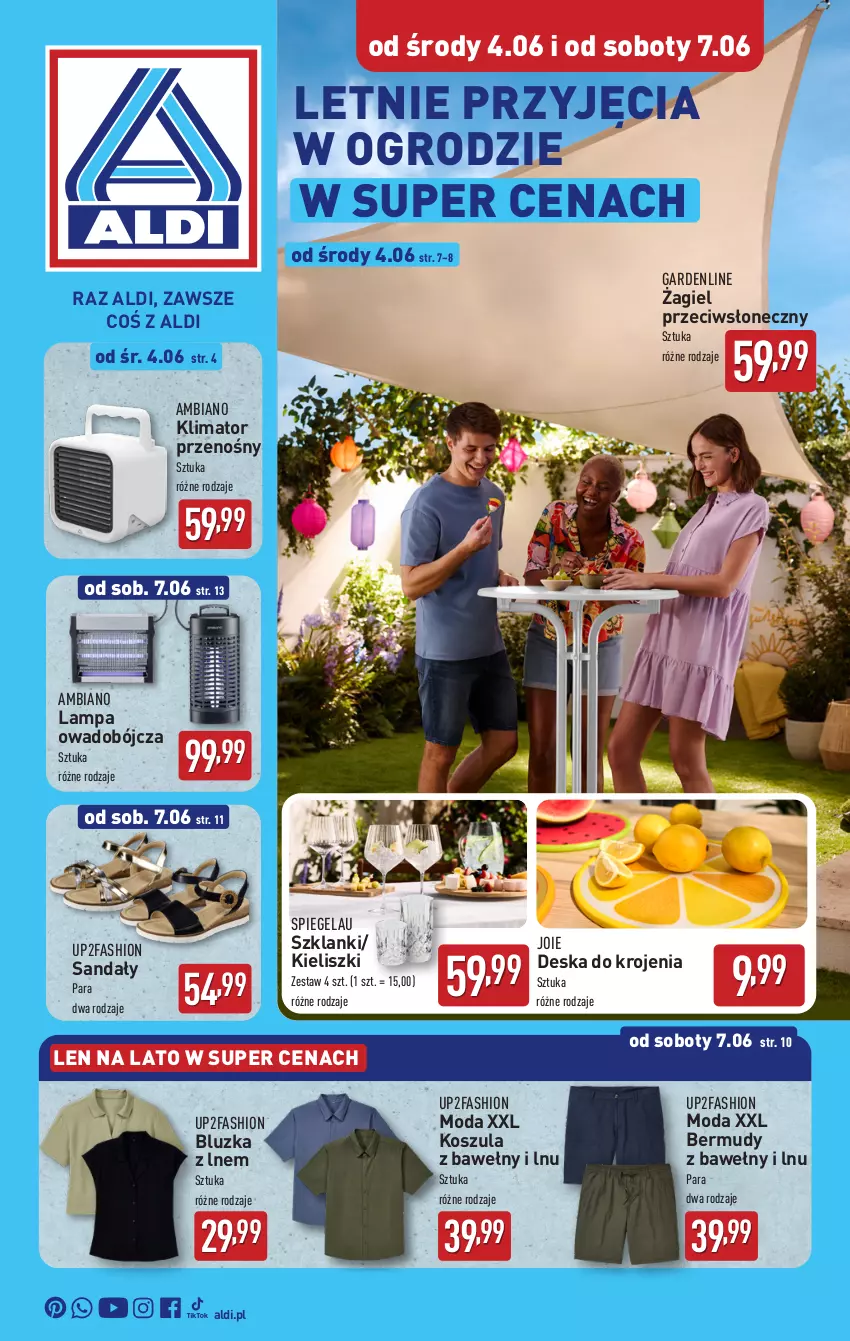 Gazetka promocyjna Aldi - Artykuły przemysłowe i tekstylia - ważna 04.06 do 07.06.2025 - strona 1 - produkty: Bermudy, Deska do krojenia, Fa, Kosz, Koszula, Lampa, Lanki, Moda, Sandał
