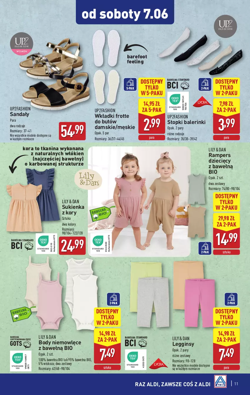 Gazetka promocyjna Aldi - Artykuły przemysłowe i tekstylia - ważna 04.06 do 07.06.2025 - strona 11 - produkty: Barefoot, Body, Dzieci, Fa, Gin, Legginsy, Sandał, Sukienka, Top, Wełna, Wkładki