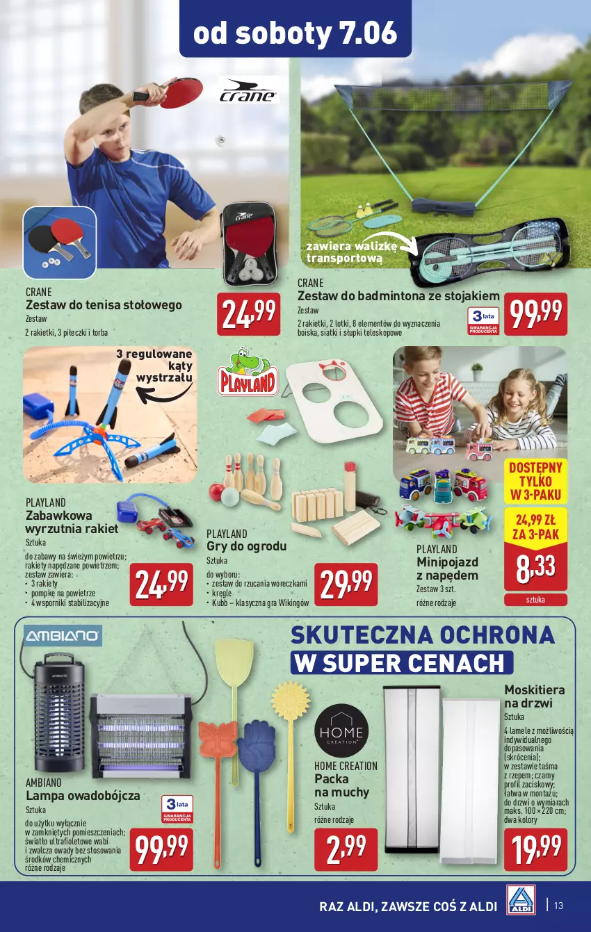 Gazetka promocyjna Aldi - Artykuły przemysłowe i tekstylia - ważna 04.06 do 07.06.2025 - strona 13 - produkty: Drzwi, Gra, Gry, Lampa, Pojazd, Por, Sport, Stojak, Teleskop, Torba, Tran, Wyrzutnia
