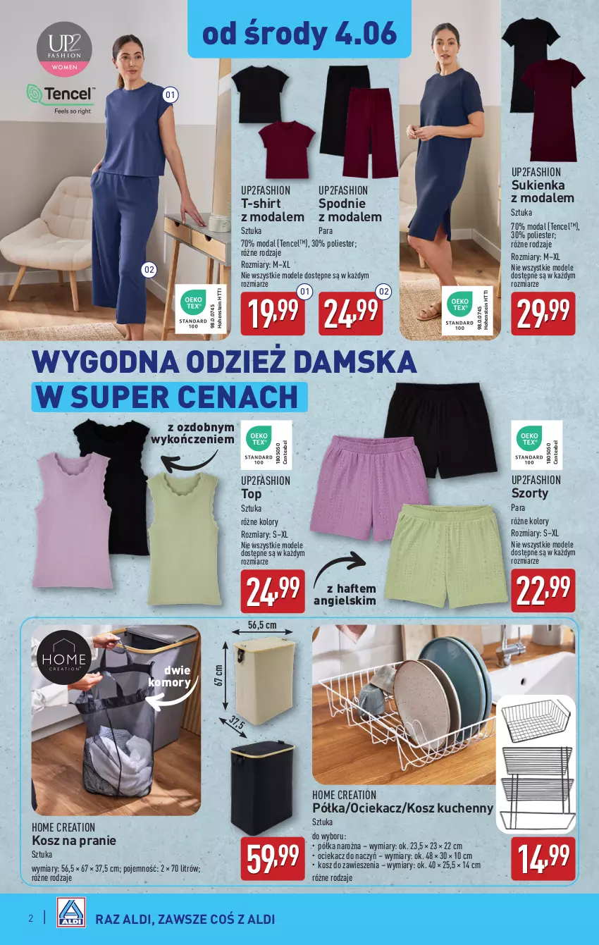 Gazetka promocyjna Aldi - Artykuły przemysłowe i tekstylia - ważna 04.06 do 07.06.2025 - strona 2 - produkty: Fa, Kosz, Moda, Ociekacz, Półka, Spodnie, Sukienka, Szorty, T-shirt, Top