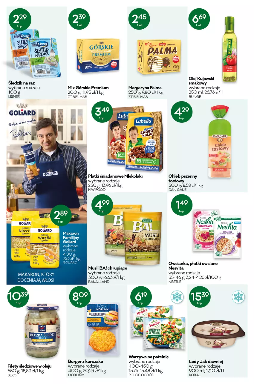 Gazetka promocyjna Groszek - ważna 21.01 do 01.02.2022 - strona 5 - produkty: Ba!, Bakalland, Bell, Bella, Burger, Chleb, Dan Cake, Danio, Fa, Goliard, Kujawski, Kurczak, Lisner, Lody, Lubella, Margaryna, Mleko, Morliny, Mus, Ogród, Olej, Owsianka, Palma, Płatki owsiane, SEKO, Warzywa