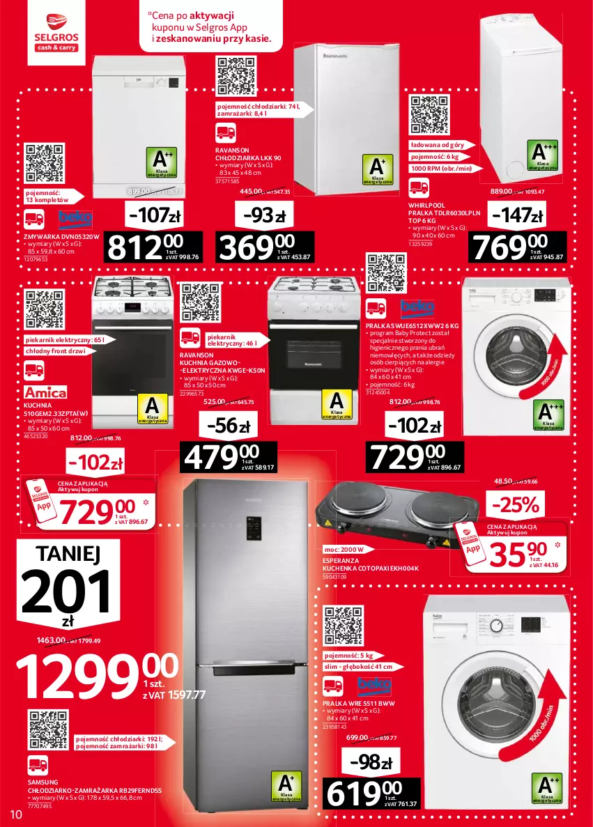 Gazetka promocyjna Selgros - Oferta przemysłowa - ważna 04.02 do 17.02.2021 - strona 10 - produkty: Chłodziarka, Drzwi, Gra, Kuchnia, Kuchnia gazowo-elektryczna, LG, Pax, Piekarnik, Pralka, Samsung, Top, Warka, Whirlpool, Zamrażarka, Zmywarka