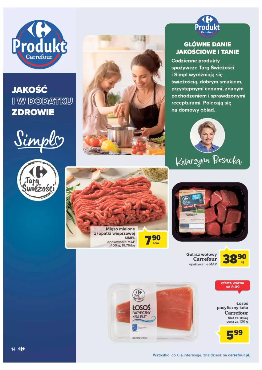 Gazetka promocyjna Carrefour - Gazetka Produkty Carrefour w mądrej cenie - ważna 06.09 do 17.09.2022 - strona 14 - produkty: Gulasz wołowy, Mięso, Mięso mielone, Mięso mielone z łopatki wieprzowej, Sos, Zdrowie