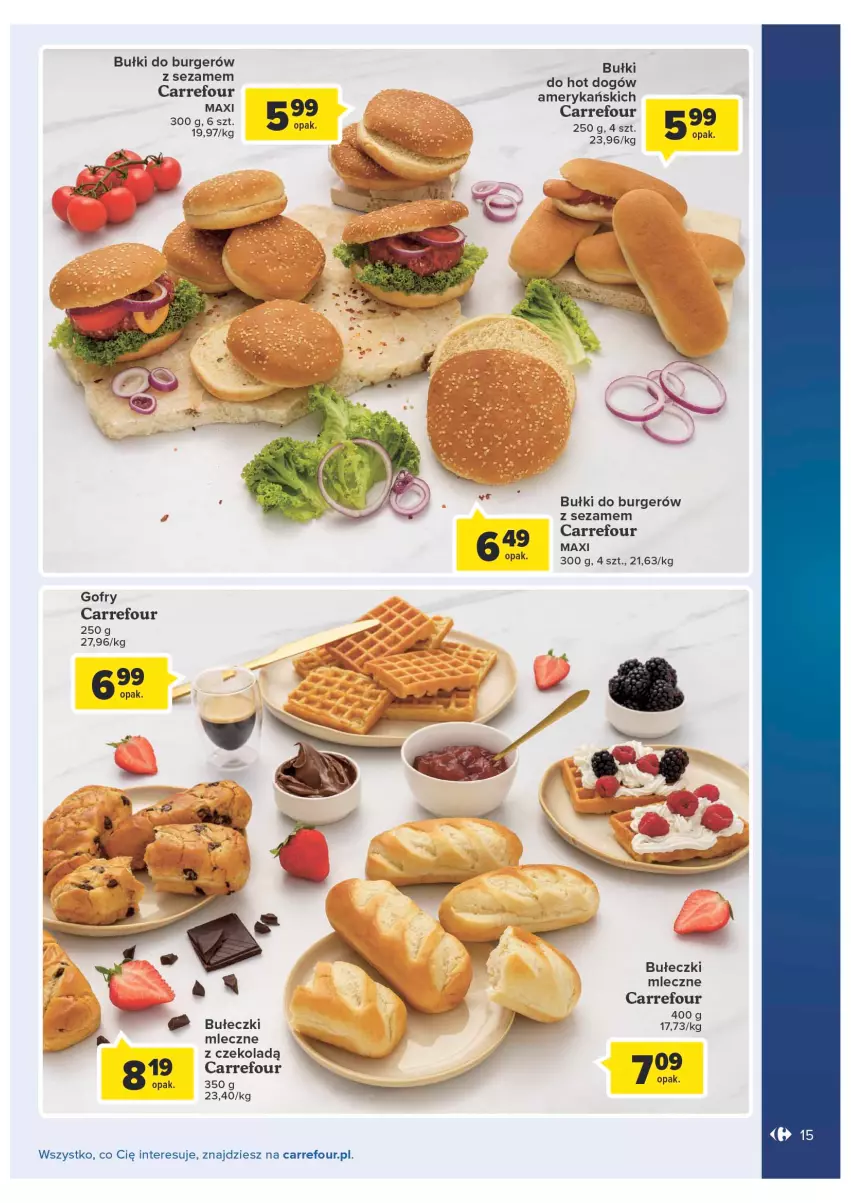Gazetka promocyjna Carrefour - Gazetka Produkty Carrefour w mądrej cenie - ważna 06.09 do 17.09.2022 - strona 15 - produkty: Bułeczki, Bułeczki mleczne, Burger, Gofry, Hot dog, Sezam