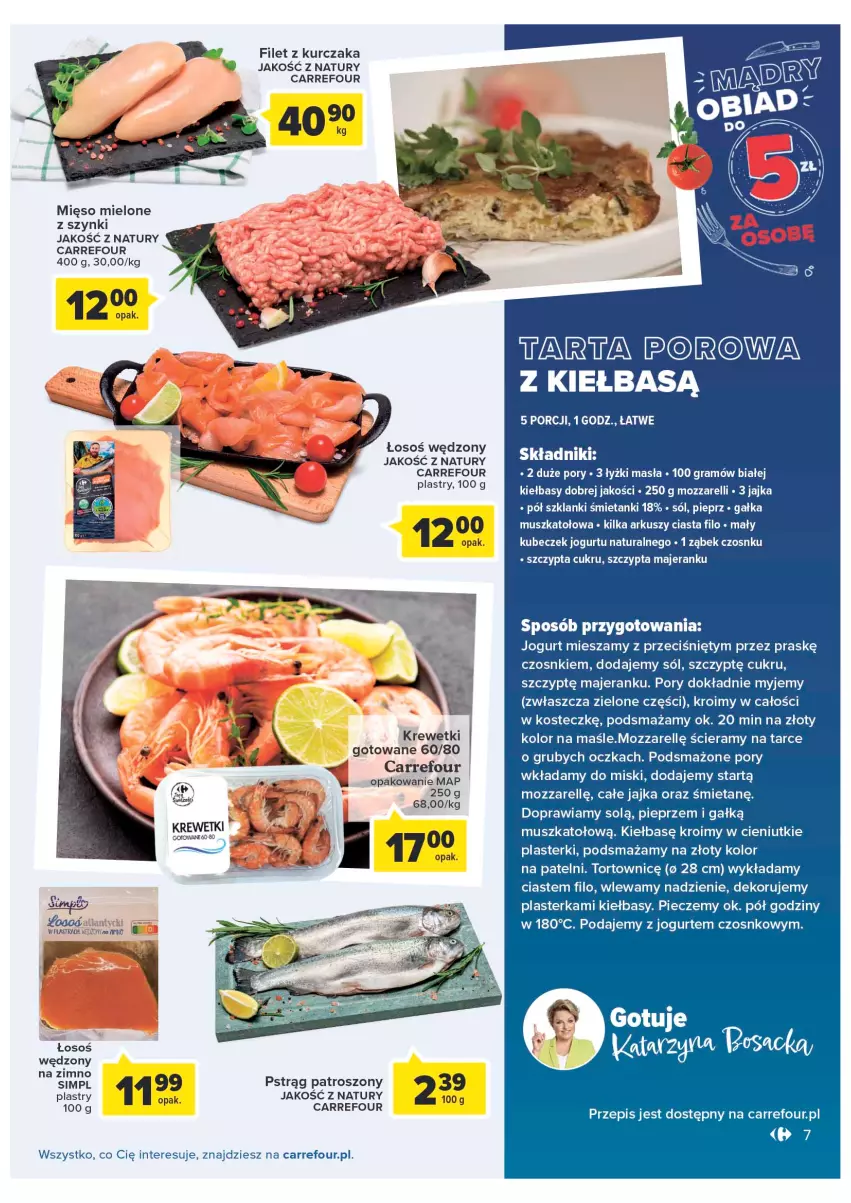 Gazetka promocyjna Carrefour - Gazetka Produkty Carrefour w mądrej cenie - ważna 06.09 do 17.09.2022 - strona 7 - produkty: Gałka, Gra, Jogurt, Krewetki, Kurczak, Lanki, Mięso, Mięso mielone, Mięso mielone z szynki, Mus, Piec, Pieprz, Plasterki, Por, Pstrąg, Sól, Tarta