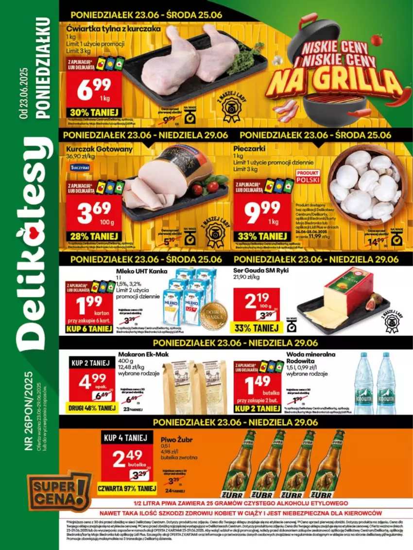 Gazetka promocyjna Delikatesy Centrum - Franczyza DC26 Poniedziałek - ważna 23.06 do 29.06.2025 - strona 1 - produkty: Fa, Gouda, Gra, Koc, Makaron, Noż, Piec, Piwa, Rum, Ser, Woda, Woda mineralna